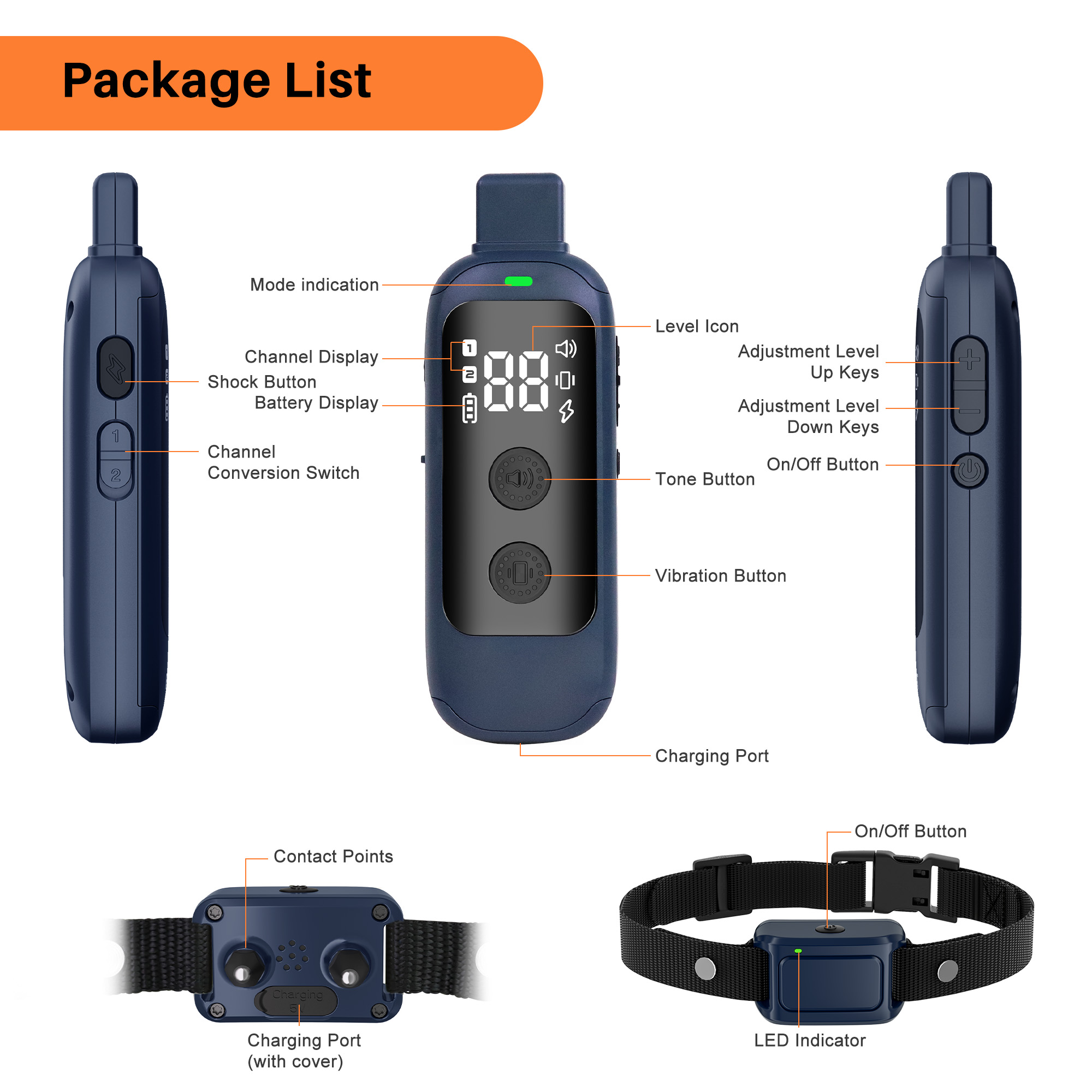 Patpet 681A Electric Dog Training Collar - Rechargeable Shock, Vibration, and Sound Bark Collar for
