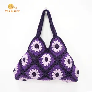 Bolsa de crochê casual feminina, malha feito à mão