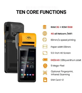 Nb55 5.5 Inch Mobiel Alles In Één 4G 3Gb 16Gb Android 12 Touchscreen Prijscontrole Slimme Pos Handheld Pos Terminal Met Printer