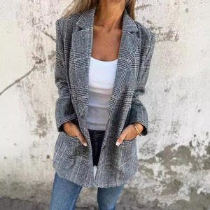 Giacca 2025 Casual retrò da donna con risvolto a <span class=keywords><strong>pied</strong></span> <span class=keywords><strong>de</strong></span> <span class=keywords><strong>poule</strong></span> <span class=keywords><strong>Cardigan</strong></span> europeo autunno inverno - Product Image 2