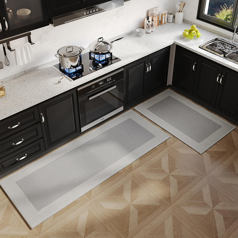 Alfombra de cocina tejida en oro - patrón de bandas