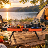 Barbecue à gaz portable léger et moderne, orange, 5,9 kg, pliable, double allumage piézoélectrique, camping, chasse, cabane, camping-car, extérieur