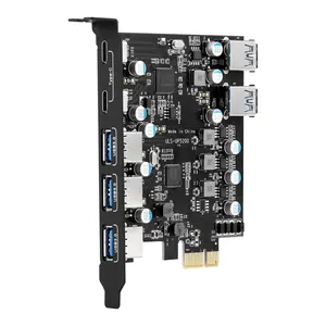 PCIE X1 to USB 3.0 카드 외부 3 USB + 2 유형 C 포트 전면 2 USB 포트 허브 어댑터 확장 카드 칩 FL1100 전원 공급 장치 없음