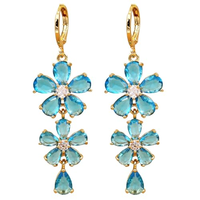 Anting Gantung Bunga Berlapis Emas HOYA untuk Wanita, Perhiasan Elegan Model Chandelier dengan Zirkonia Kubik, Setting Cakar, Trendi dan Modis
