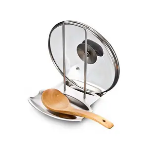 Fornire Logo Kitchen Pan Pot Rack Cover coperchio Rest Stand cucchiaio Holder 304 acciaio inossidabile argento 18.7*15.5*19.5cm