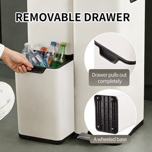 Contenedor de Reciclaje de Acero Inoxidable Blanco de 60L con 3 Compartimentos y Botón de Pedal en la Parte Superior, Cubo de Basura para Cocina - Product Image 5