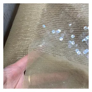 100% poly lưới thêu Nude sequin vải cho quần áo cưới