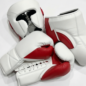 Protector de Cabeza de Boxeo Blanco y Rojo y Guantes de Sparring de Cuero, Equipo de Entrenamiento de Artes Marciales, Equipo de Combate - Product Image 1