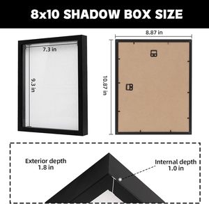 กรอบรูปติดผนัง 3 มิติ แบบกล่องเงา ทำจากไม้ MDF สีดำขาววอลนัท ขนาด 3 ซม. 5 ซม. ลึก 8x8 16x16 นิ้ว A3 A4 สำหรับใส่รูปภาพศิลปะ - Product Image 2