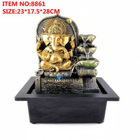 Religion éléphant fontaine d'eau bouddha statues sculpture résine ganesha dieu artisanat ornements de bureau pour la décoration intérieure