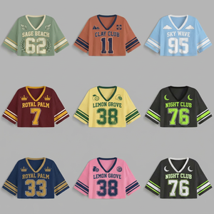 T-shirt court en jersey tricoté surdimensionné pour l'été, style streetwear rétro, respirant, imprimé <span class=keywords><strong>Sunset</strong></span> <span class=keywords><strong>Blvd</strong></span> 21, style football - Product Image 4