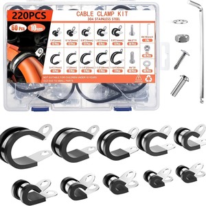 Kit de Abrazaderas para Cables, 220 Piezas, Acero Inoxidable 304, 10 Tamaños, Almohadillas de Goma, Abrazaderas para Tuberías, Fijación de Cables - Product Image 1