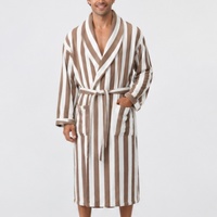 Peignoir de luxe en tissu éponge rayé pour homme, robe de spa, vêtements de nuit thermiques d'hiver, pyjama pour homme, chemises de nuit chaudes
