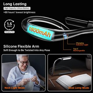 Đèn đọc sách cổ ngỗng có thể gập lại, đèn sách LED có thể sạc lại với độ sáng có thể điều chỉnh để bảo vệ mắt - Product Image 3
