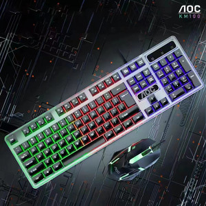 AOC KM100 <b>Wired</b> <b>Keyboard</b> Mouse Combo 104 Keys RGB Backlit Mechanical Feel Gaming Set - Product Image 2