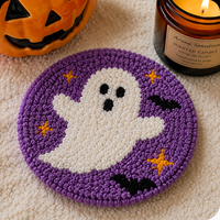 Ensemble de sous-verres brodés tuftés pour Halloween, en microfibre absorbante, écologique, taille personnalisable, luxe fait main, style preppy pour la maison