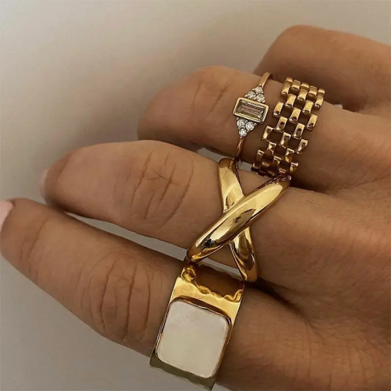 Waterproof Fashion Crossed 18K Gold Plated Ring Stainless Steel Jewelry