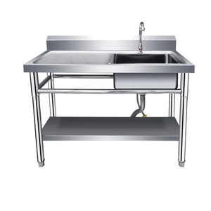 Évier <span class=keywords><strong>de</strong></span> <span class=keywords><strong>cuisine</strong></span> commercial en acier inoxydable à cuve unique avec égouttoir, <span class=keywords><strong>plan</strong></span> <span class=keywords><strong>de</strong></span> <span class=keywords><strong>travail</strong></span> intégré et étagère <span class=keywords><strong>de</strong></span> rangement, lavabos - Product Image 5
