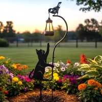 Décoration de jardin solaire en forme de chat noir, lampadaire solaire à piquet, statue de jardin extérieure étanche, décoration extérieure