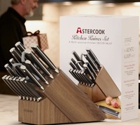Ensemble de 17 couteaux de cuisine allemands en acier inoxydable avec bloc et aiguiseur, lame tranchante, passe au lave-vaisselle, parfait pour un cadeau de vacances