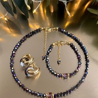 Exquisito Conjunto de Joyería Geométrica Chapada en Oro con Colgante de Piedra Natural y Cristal, Collar con Cuentas y Aretes