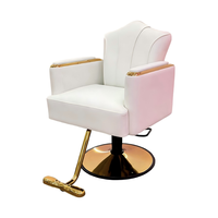 Fauteuil de Barbier Professionnel de Luxe en Cuir Blanc Doré Hydraulique Pliable et Réglable, Chaise Pivotante de Salon pour Salon de Coiffure et Salon à Domicile
