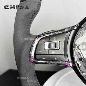 Volante de gamuza con luz LED de transporte de carbono forjado flotante rosa de alta calidad compatible con Golf Polo Jetta para modificación de Volkswagen - Product Image 4