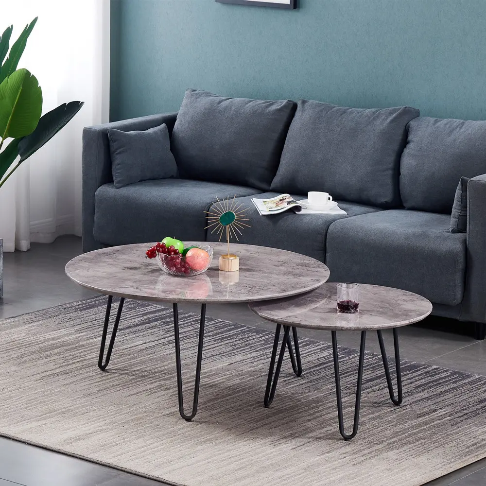 Set di 2 gambe nere tavolino con piano rotondo in MDF tavolino mobili soggiorno prodotti personalizzati