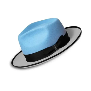 Blue gray Wool Fedora <b>Hat</b> With Black Band 56-58CM Unisex Adult Casual Spring Autumn Formal Style - Product Image 2