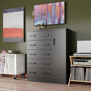 Modern Luxury Black Wooden MDF Tallboy <strong>Solid</strong> <strong>Wood</strong> <strong>Chest</strong> <strong>Drawers</strong> Dresser <strong>Wood</strong> Luxury Modern Classic <strong>Chest</strong> Vanity Makeup With Door - Product Image 1