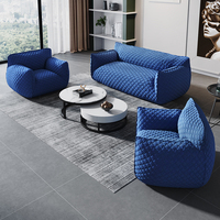 Fauteuil simple rectangulaire en similicuir italien de style nordique - Bleu - Pour salon masculin - Canapé paresseux créatif et unique de designer minimaliste