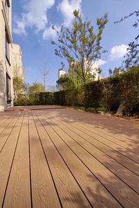 Châu âu phong cách thiết kế <span class=keywords><strong>WPC</strong></span> ngoài trời decking màu xanh lá cây nguyên liệu gỗ hạt composite boong bảng PVC Composite sàn cho các trường học - Product Image 6