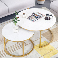 ModHomi Table basse nordique de luxe avec dessus en marbre fritté Table basse moderne simple avec cadre en métal et accent doré Table centrale de salon pour la maison