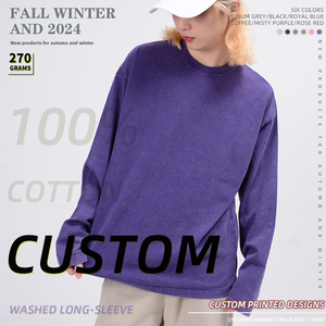 Camisetas de Manga Larga Unisex, 100% Algodón, Tejidas, con Logotipo Personalizado, Lavadas con Ácido, Estilo Vintage, Transpirables, al por Mayor - Product Image 5