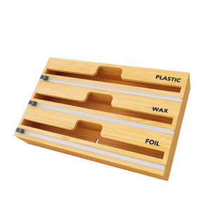 Bamboo Foil <b>Storage</b> <b>Box</b> With Cutter Wall Mounted <b>Kitchen</b> Organizer For Plastic Wax Foil Rectangle Shape - Product Image 1
