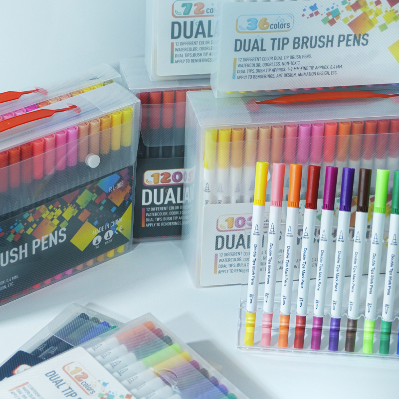 Maxwri 12/24/36/48/60/72/80/100/120 Colors Drawing Lettering Calligraphy Fineliner Dual Tips Watercolor Brush Pen Art Marker
