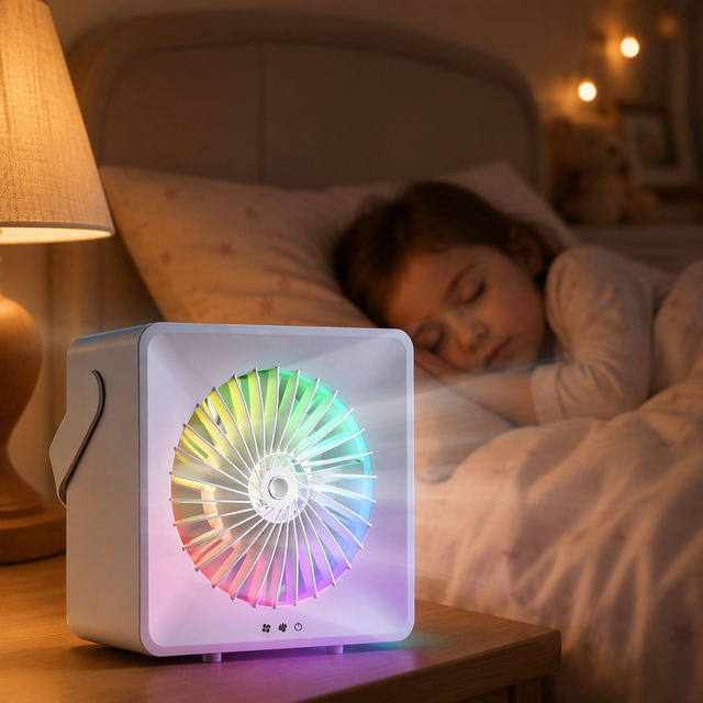 Type-C USB Charging Portable Eco-Friendly Air Cooling Fan Mist Humidification Ambient Light Rechargeable Handheld Low Noise
