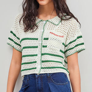 Pull en maille pour femme à manches courtes, cardigan ajouré, tricoté, personnalisable avec logo OEM & ODM, collection printemps - Product Image 3