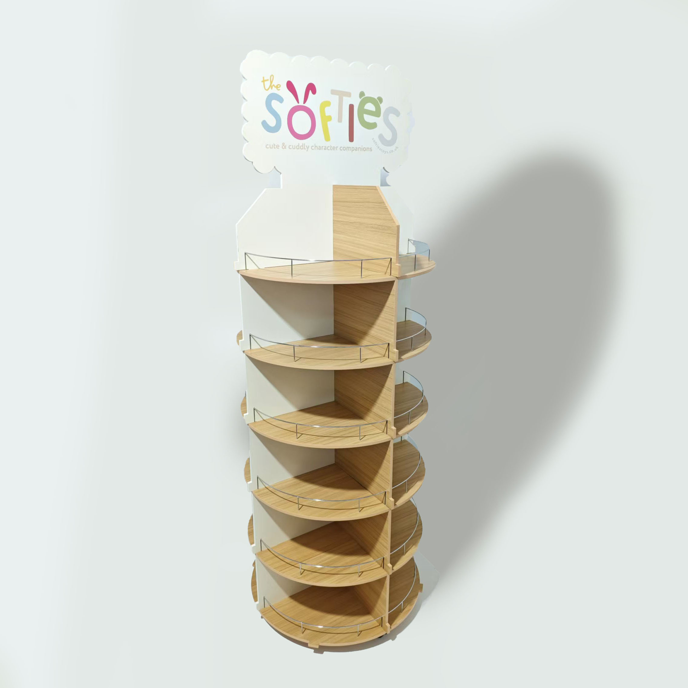 Round Beverage Display Stand Wooden Multi-tier Wine Storage Display Rack Detachable Beer Drink Shelf with Metal Fence and Caster — view 5