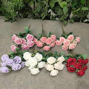 AF10503 Neues Band Seidenrosenkünstlicher Blumenstrauß weiß blau Rosenblumenstrauß - Product Image 2