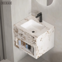 Meubles de salle de bains en marbre fritté de luxe léger et personnalisé Meuble de lavabo simple avec miroir LED