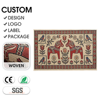 Tapis de porte en tapisserie d'art populaire scandinave, motif cheval Dala nordique, oiseaux et fleurs, jacquard tissé, 6 mm TPR antidérapant, personnalisable OEM
