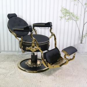 Sillón de Barbero Hidráulico de Cuero Negro, Silla de Peluquería Reclinable con Reposapiés para Barbería - Product Image 6