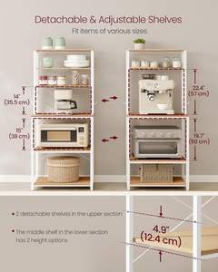 Mostrador para cafetería, estante de almacenamiento para cocina con función de almacenamiento, con 6 ganchos, estante para horno microondas, estilo moderno, color roble - Product Image 5