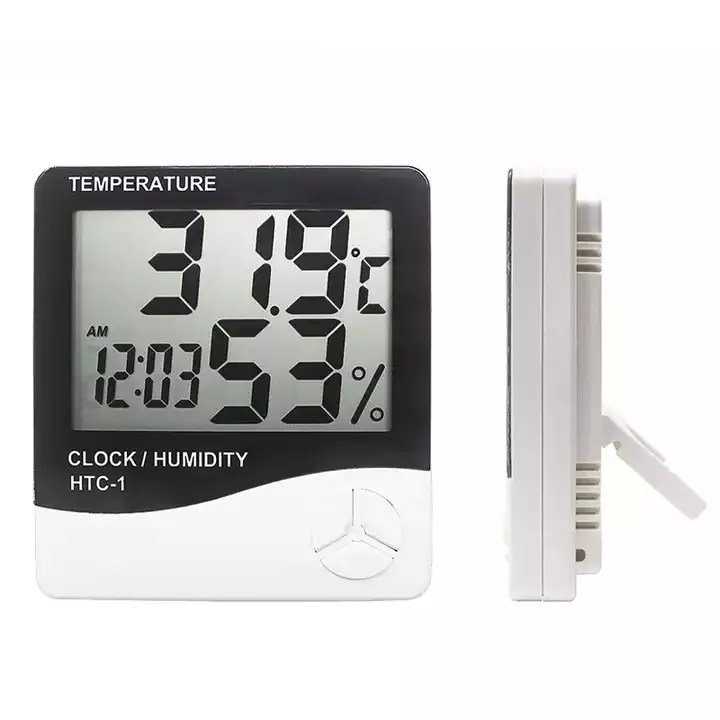 LCD Digital Temperature Humidity Meter HTC-1 HTC-2 Indoor Outdoor Hygrometer Thermometer Weather Station With Clock