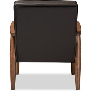 Fauteuil lounge en cuir de style mid-century modern avec structure en bois massif, fauteuil capitonné pour hôtel, bar, restaurant, mobilier commercial - Product Image 4