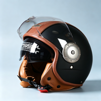 Casque de moto vintage rétro 3/4 ouvert, coque ABS, double visière anti-buée, lentille HD, coussin EPS, doublure en daim, style Cafe Racer