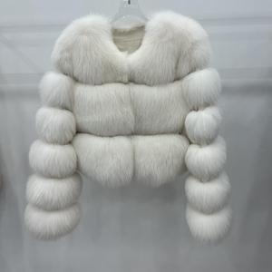 Ropa de piel auténtica de color sólido superventas, abrigos de piel para mujer joven, chaqueta de piel de zorro auténtica con cuello redondo - Product Image 2
