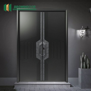 Lukliving Porte d'entrée pivotante de luxe moderne en acier inoxydable noir, design italien grand format, pour villa, sécurité extérieure ignifuge - Product Image 6