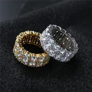 2020 двойной ряд микро-набор циркон кольцо в стиле «хип-хоп» для мужчин, кольцо, кольцо из нержавеющей стали